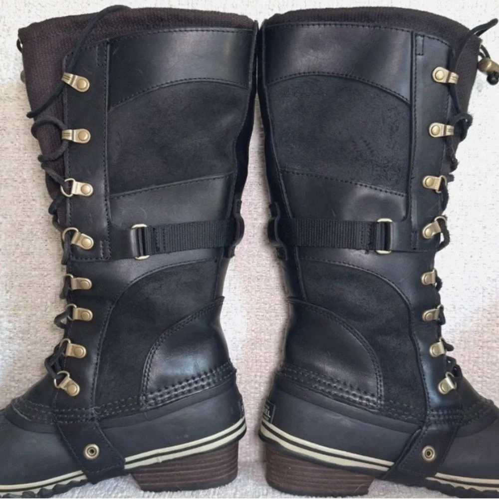 Sorel Conquest Carly Black Women's Winter Lace-Up Boots 8 - Picture 3 of 11